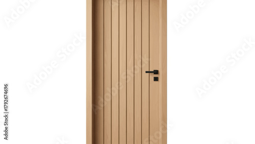 A wooden door with a black handle and lock