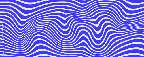 Blue wavy lines abstract background. Trendy psychedelic retro style backdrop. Waves, swirl and twirl pattern. Twisted distorted vector texture.