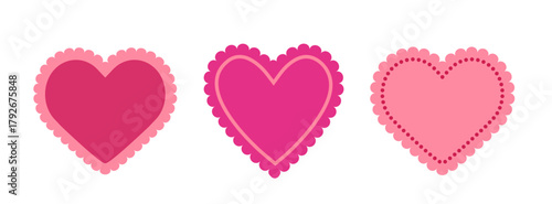 Scallop heart shape flat vector illustration set.
Valentine's Day love element.
Hand-drawn heart pattern.
For celebrating Valentine's Day, Mother's Day or wedding.
White background.