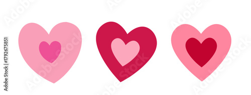 Heart shape flat vector illustration set.
Valentine's Day love element.
Hand-drawn heart pattern.
For celebrating Valentine's Day, Mother's Day or wedding.
White background.