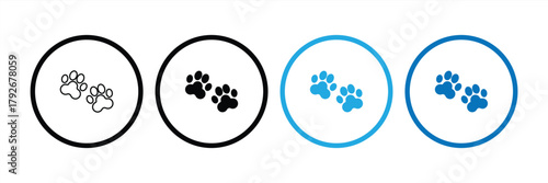icon set of dog or cat footprints, animal footprints isolated on white background, vector illustration