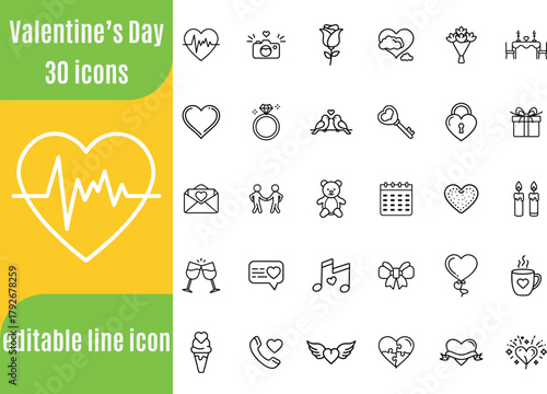 Valentine's Day Outline icons set, Simple vector illustration.