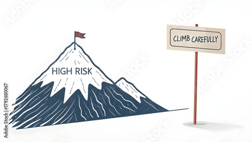 Illustration of a mountain with a flag and a signpost