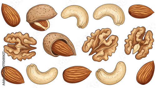 Assorted nuts including almonds walnuts and cashews