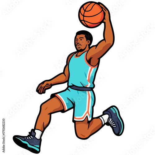 basketball player jumping with holding basketball vector drawing, Cartoon vector silhouette illustration of a boy athlete playing basketball, sport, ball, basketball, player, athlete, game, sports.