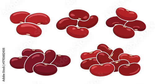 A collection of vibrant red kidney beans arranged in various groupings