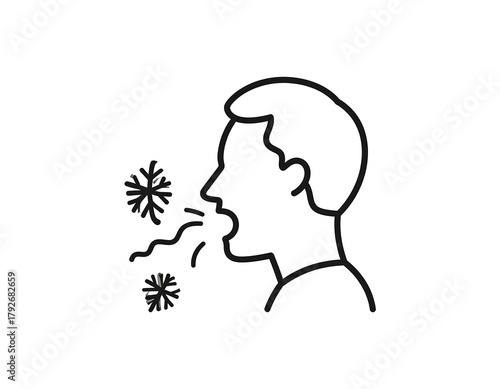 Coughing person with snowflakes, cold and flu symptom illustration.