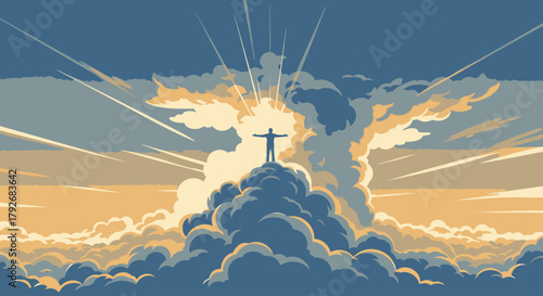 Cross Rising Above the Clouds at Sunset