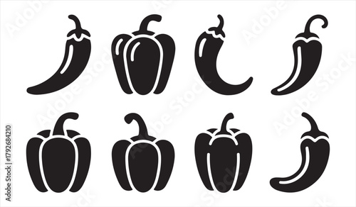 Spicy pepper icon collection featuring chili and bell pepper shapes