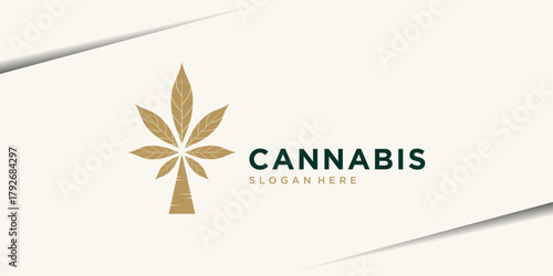 Palm tree logo design with cannabis leaf