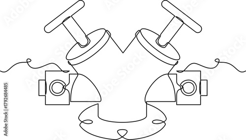 one line art Double Head Hydrant Valve vector illustration. line art, one continuous line, simple, hand drawn and sketch style. for icons, symbols, signs or logos. PNG