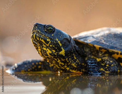 European Pond Turtle Portrait - A Close-Up in Natural Light.