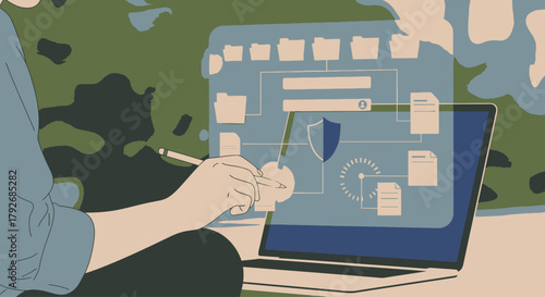 Designer working on a wireframe on laptop