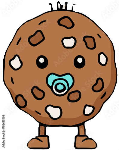 Cute Kawaii Baby Chocolate Chip Cookie Mascot with Pacifier