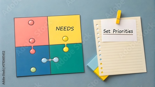 A colorful puzzle chart illustrating planning and setting priorities