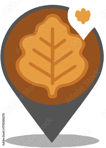 Location Map Pin Icon with Autumn Leaf Symbol for Fall Season