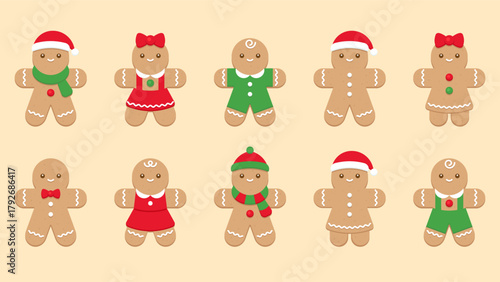 Cute Gingerbread Characters in Festive Christmas Costumes