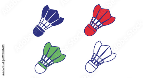 Four colorful badminton shuttlecocks displayed on a clean white background