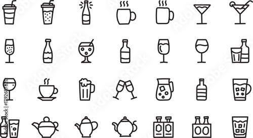 Hand Drawn Minimalist Beverage Icons Set – Outline Drinks Collection for Menu and Bar Design