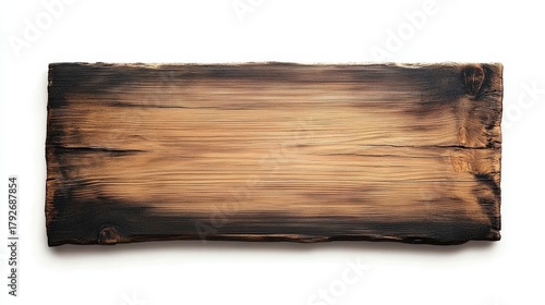 A textured wooden plank with a burnt finish, showcasing natural grains and a rustic aesthetic ideal for decoration or crafting.
