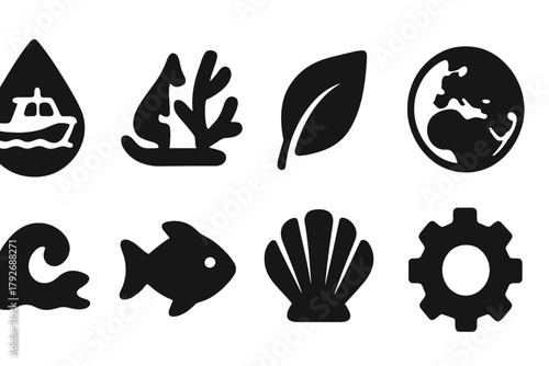 Nature and environment solid icon set. Ecosystem, sustainability, eco-friendly icons collection