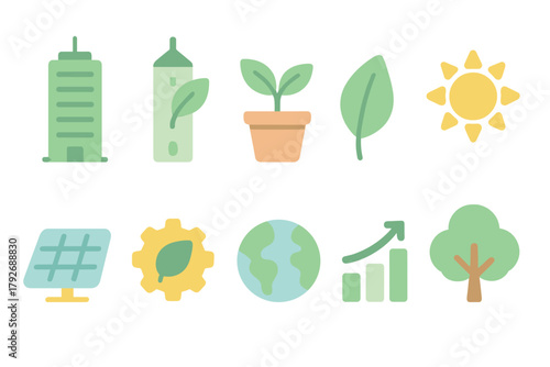 Eco-friendly flat icon set for sustainability and green energy initiatives