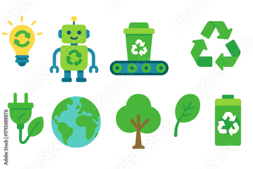 Eco-friendly recycling icon set. Sustainable environment icons in flat style