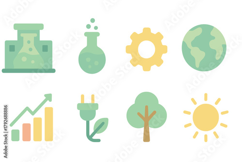 Eco, technology flat icon set. Environment and innovation icons flat collection.