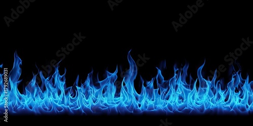 A horizontal banner of vibrant blue flames flickering against a solid black background, creating a striking visual contrast.