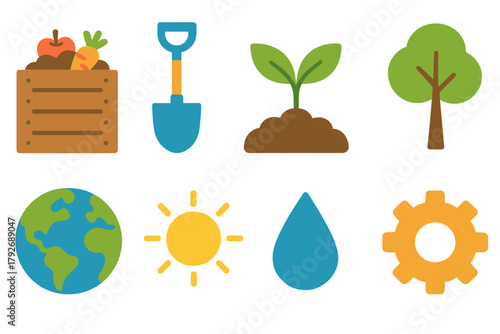 Gardening and nature icon set. Flat style icons for gardening and environmental themes