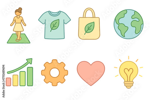 Eco-friendly lifestyle icon set: outline collection with green and sustainable symbols