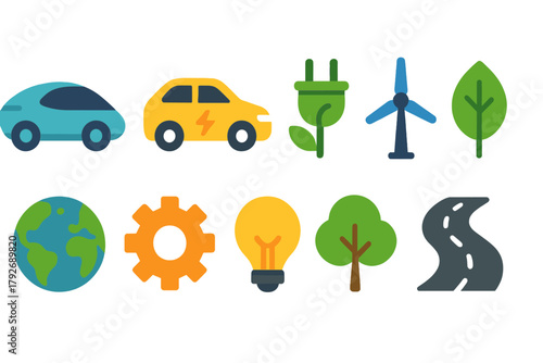 Eco-friendly, green energy flat icon set for sustainable technology and innovation