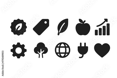 Ecology and sustainability solid icon set. Eco, nature, conservation icons collection