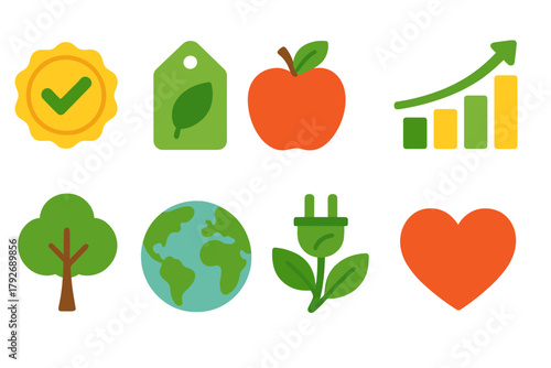 Eco-friendly nature flat icon set. Sustainability, environment, green icons collection