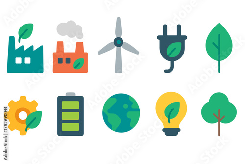 Environment, energy flat icon set. Eco-friendly and renewable resource icons collection