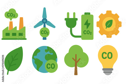 Eco energy and sustainability flat icon set for environmental awareness