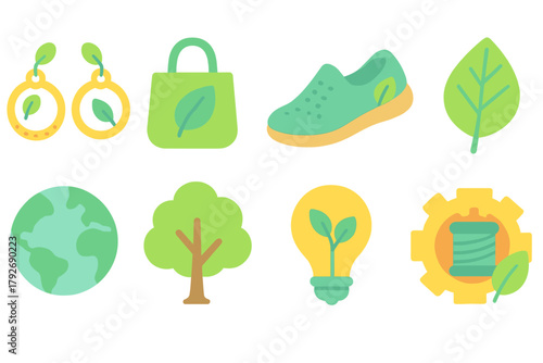 Eco-friendly flat icon set. Environment, sustainability, green symbols collection.