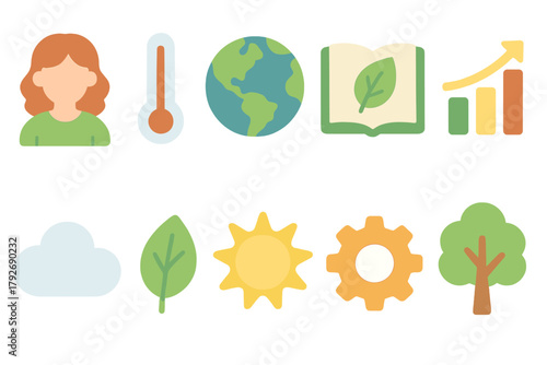 Environmental conservation flat icon set. Nature, ecology, sustainability icon collection