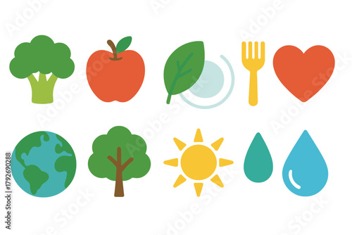 Eco-friendly, sustainable flat icon set. Nature, environment, health icons collection.