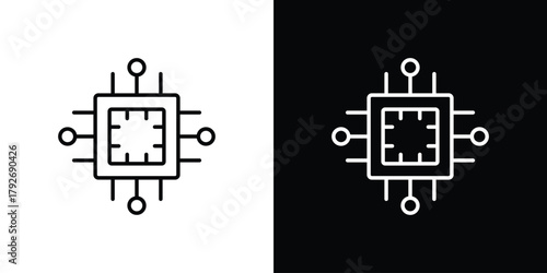 Computer microchip icons. Editable Stroke. logotype design concept