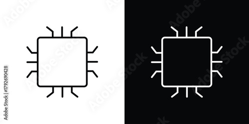 Computer microchip icons. Editable Stroke. logotype design concept