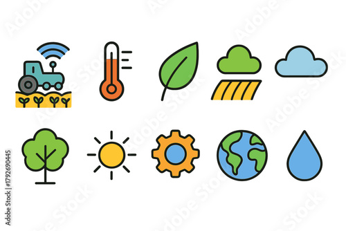 Farming and agriculture icon set. Nature and equipment icons outline collection