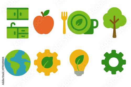 Eco-friendly, sustainable filled icon set. Nature, green energy icons for environmental projects