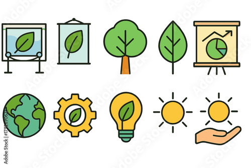 Eco, nature flat icon set. Environmental, green energy, sustainability icons collection