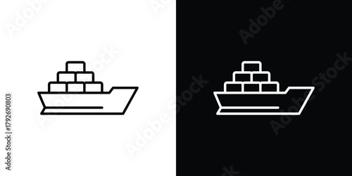 Container ship icons. Editable Stroke. logotype design concept
