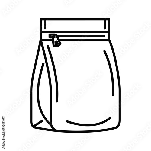 Simple line art icon of a resealable pouch bag with a zipper