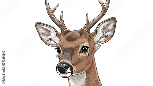 Closeup illustration of a deers head with antlers