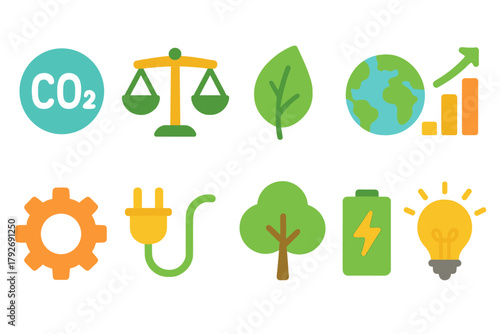 Environmental and energy icon set. Flat eco, sustainability icons collection.