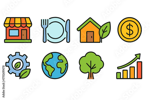 Environmentally conscious flat icon set. Eco-friendly, sustainability symbols collection