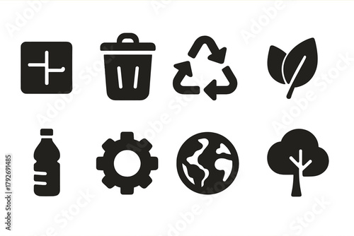 Ecology, environment solid icon set. Recycling, sustainability icons collection